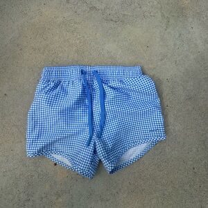 Kids Blue Gingham Swim Trunks